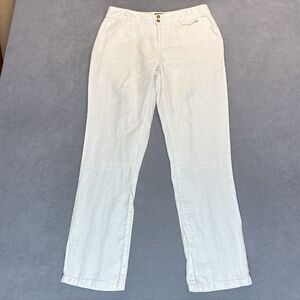 Long Tall Sally  Size 10 Tall 31” 100% Linen Straight Leg Lines Pants White